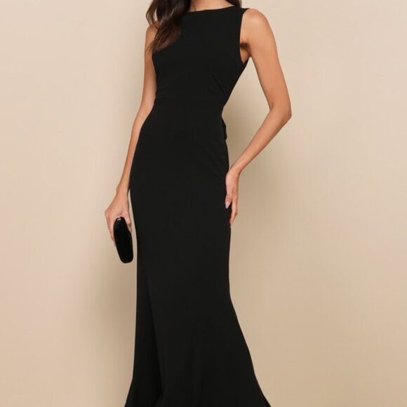 Lulus Exquisite Refinement Black Backless Bow Ruffled Maxi Dress - Size M - Picture 1 of 1